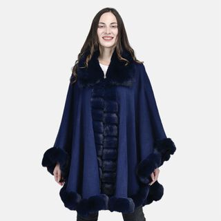 LA MAREY - Kunstpelz Mantel mit Knopfleiste, 75x115 cm, Marineblau
