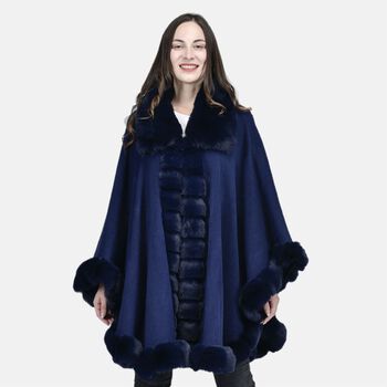 LA MAREY - Kunstpelz Mantel mit Knopfleiste, 75x115 cm, Marineblau