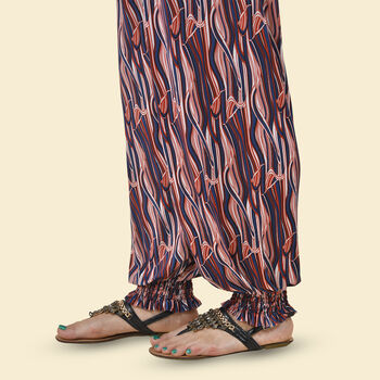 TAMSY - bedruckte Haremshose, Wellenmuster, rot/blau, One Size