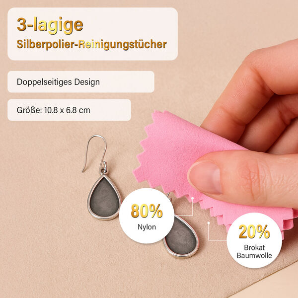 3-lagige Schmuckbox aus PU mit Diamantmuster und 5 Silberputztüchern, Rosa image number 5