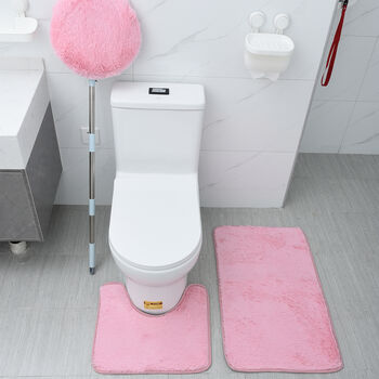 3er-Set Bad-Kollektion, extra weicher Duschvorleger 50x80 cm, WC-Vorleger 40x50 cm, WC-Deckel, Rosa