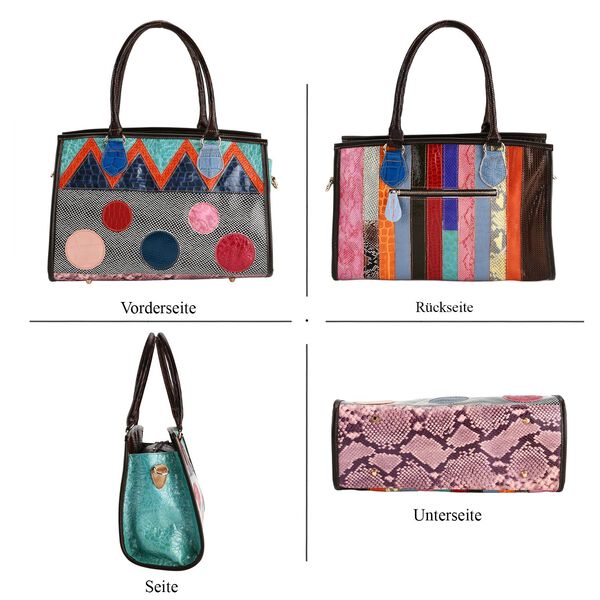 "Chaos by Elsie Genuine Leather Crossbody Bag with RFID Color:black Embossed crocdile shining rhomboid pattern Size:36*15*25cm           Wall: Genuine Leather Lining: Polyester                Exterior:zipped-2, Interior:zipped-2 , slip-2   with 1 Long str image number 5