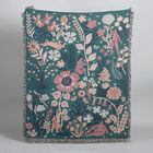 Handgewebte Jacquard-Decke mit Fransen, 100% Baumwolle, Blumenwiese, Grün und mehrfarbig image number 0