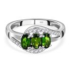 Natürlicher Chromdiopsid, Weißer Zirkon Ring, 925 Silber platiniert (Größe 20.00), ca. 1.06 ct