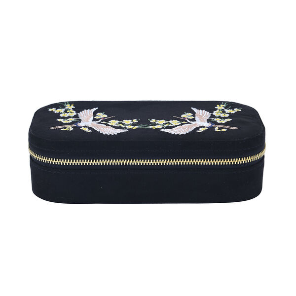 Rechteckiges, besticktes Schmuckkästchen aus Samt mit Reißverschluss, Schwarz image number 2