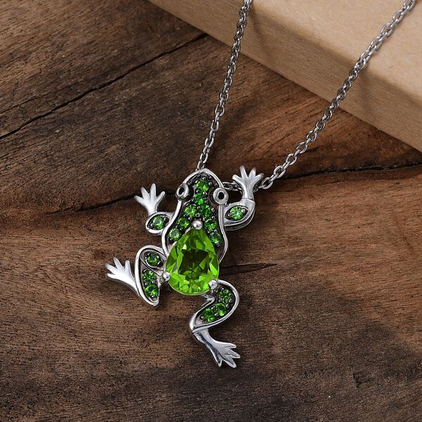 Giuseppe Perez Chartreuse Quarz, Natürlicher Chromdiopsid Schmuckset 925 Silber rhodiniert ca. 2,34 ct. image number 2