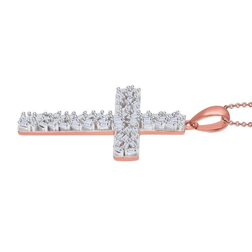 LUXURIANT SI-GH Labor Diamant Kreuz Anhänger mit 50cm Kette, 925 Silber 750 Roségold Vermeil - 0,33 ct. image number 4