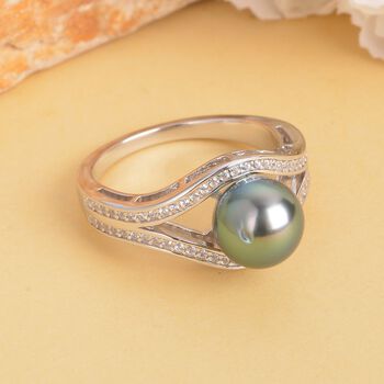 Tahiti Perle und Zirkon-Ring