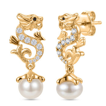 EVER TRUE S&uuml;&szlig;wasser Perle (7-7.5 mm), Wei&szlig;er Zirkon Ohrringe Nickelfreies Messing