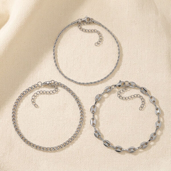 3er Set - Sehr Schick und Trendy Armb&auml;nder, Chirurgen-Edelstahl, Silberfarben image number 2