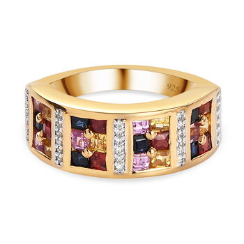 Roter und gelber Saphir-Ring, 925 Silber vergoldet (Gr&ouml;&szlig;e 16.00) ca. 1,46 ct