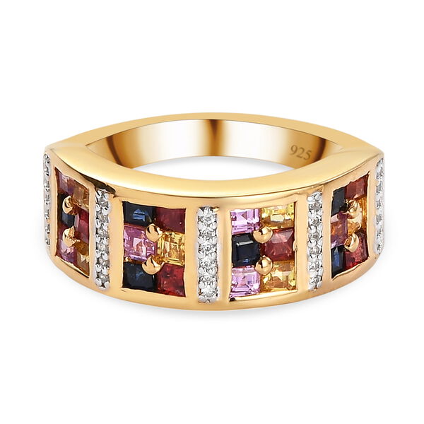 Roter und gelber Saphir-Ring, 925 Silber vergoldet  ca. 1,46 ct