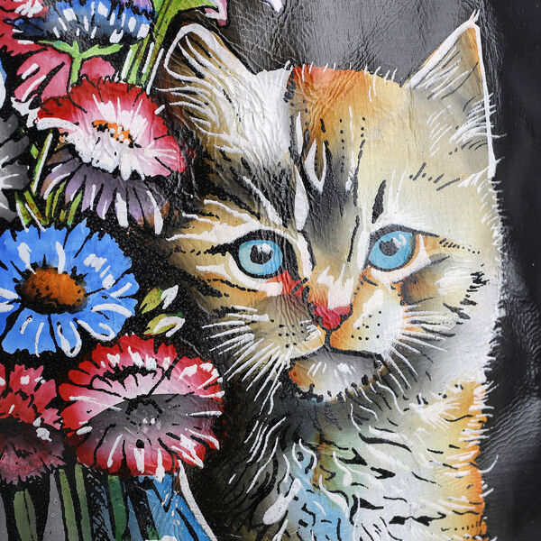 VIVID by SUKRITI Handbemalte Umh&auml;ngetasche aus echtem Leder, Schwarz, 15,75x19,80cm, Zwei Katzen image number 7