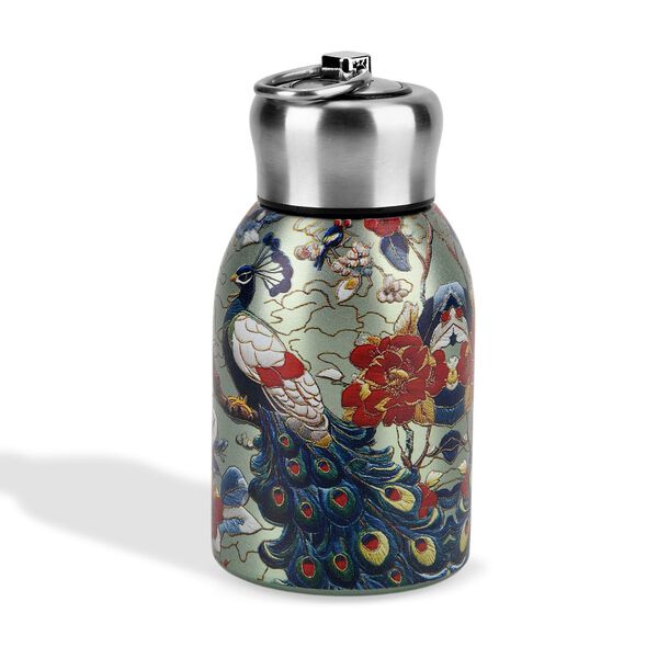 LIVMORE Edelstahl Trinkflasche 260 ml ca. 14 cm Gr&uuml;ner Pfau Gr&uuml;n image number 5