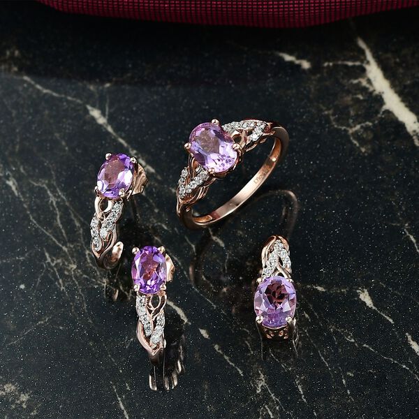 3er Set - D'Joy AA Rose De France Amethyst Ring, Ohrringe, und Anhänger, 925 Silber 750 rosévergoldet (Größe 21.00) ca. 4,74 ct. image number 2