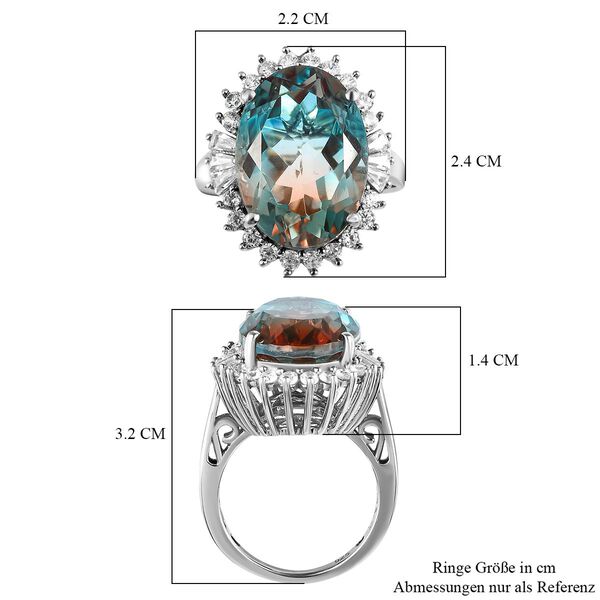 Aqua Terra Costa Quarz Triplett und Zirkon-Halo-Ring, 925 Silber vergoldet, 14,79 ct. image number 7