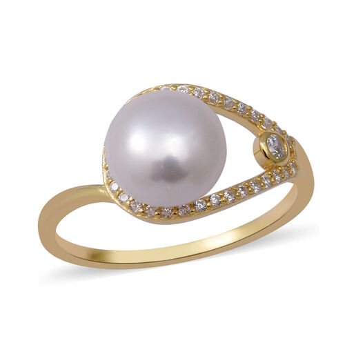 Süßwasser Perle und Weißer kubisch Zirkonia Ring 925 Silber Vergoldet ca. 5,89 ct image number 0