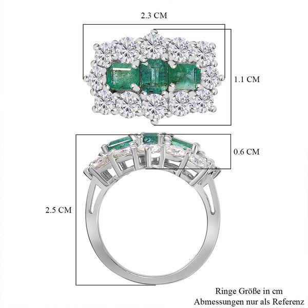 AAA Smaragd, Moissanit Ring 925 Silber rhodiniert (Gr&ouml;&szlig;e 20.00) ca. 3,31 ct image number 7