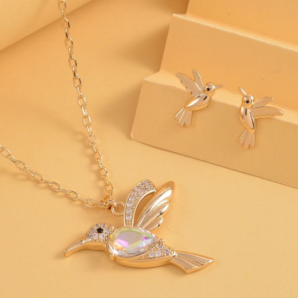 Glas- und Zirkonia-Anhänger mit 50 cm langer Kette und Ohrringen - 0,32 Karat. image number 2