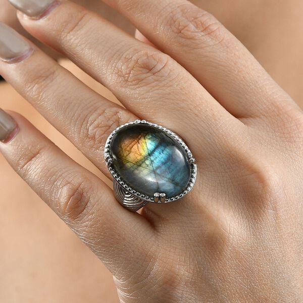 Labradorit Ring, 316L Edelstahl (Gr&ouml;&szlig;e 19.00) ca. 22.25 ct image number 3