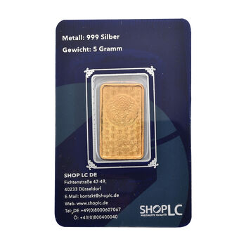 999er Silber-Barren mit Drachenmotiv, 916er vergoldet mit E-Beschichtung, 5g