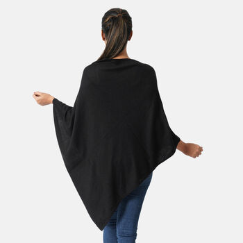 Damen Poncho, 100 % Pashmina Kaschmirwolle, Schwarz