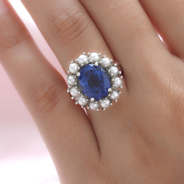 Ceylonfarbener Quarz und S&uuml;&szlig;wasserperlen-Ring, 925 Silber platiniert - 8,31 ct. image number 3