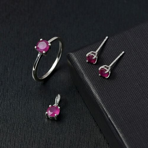 D’joy Afrikanischer Rubin (Fissure gefüllt) Schmuckset 925 Silber rhodiniert (Größe 16) ca. 1,84 ct. image number 1