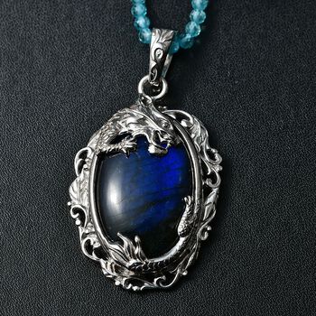 AAA Labradorit, Apatit Halskette ca. 45 cm 925 Silber rhodiniert ca. 72.70 ct