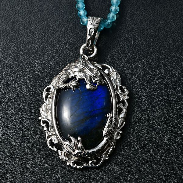 AAA Labradorit, Apatit Halskette ca. 45 cm 925 Silber rhodiniert ca. 72.70 ct image number 3