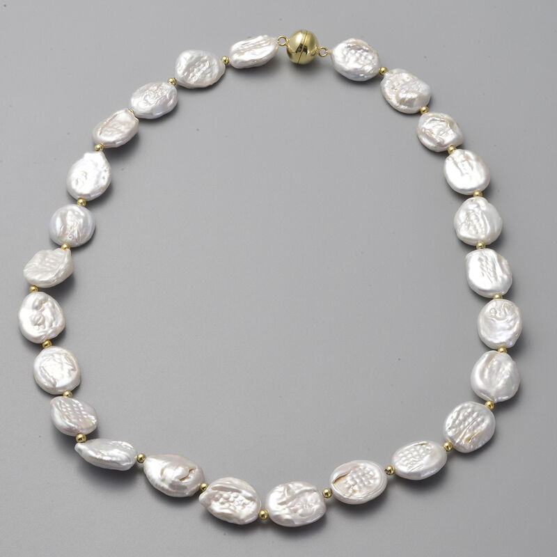 Weiße Barockperlen-Halskette in Silber image number 0