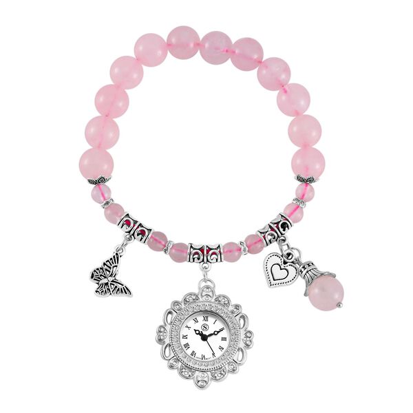 STRADA - Japanisches Uhrwerk, Rosenquarz, Weißer Kristall Flexible Uhr 18.5 cm Reiner Edelstahl ca. 25.30 ct image number 0