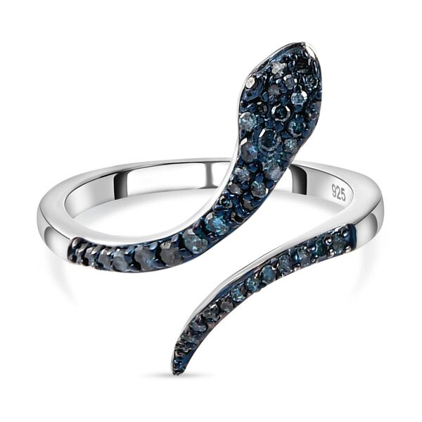Blauer Diamant-Schlange-Ring, 925 Silber platiniert, 0,25 ct.
