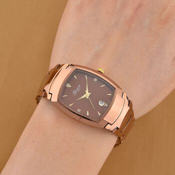 GENOA Armbanduhr mit Datumsanzeige, Japanische Uhrwerk mit wei&szlig;er Kristall, Wolframstahlgeh&auml;use, Braun