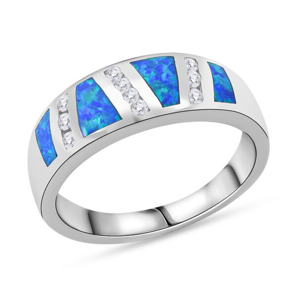 Simulierter blauer Opal und Zirkonia-Ring image number 3