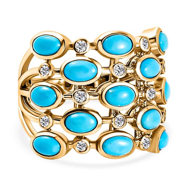 Amerikanischer, nat&uuml;rlicher Sleeping Beauty T&uuml;rkis und wei&szlig;er Zirkon-Ring, 925 Silber Gelbgold Vermeil  ca. 3,48 ct