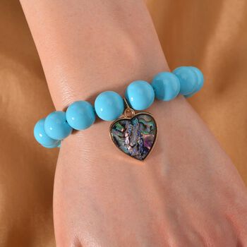 Sleeping Beauty t&uuml;rkisfarbenes Muschelkernperlen und Abalone-Muschel Armband, 17-19 cm - 198 ct.