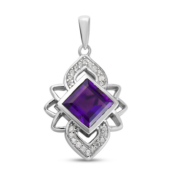 Afrikanischer Amethyst und Zirkon Anh&auml;nger 925 Silber platiniert