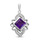 Afrikanischer Amethyst und Zirkon Anhänger 925 Silber platiniert