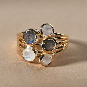 Regenbogen Mondstein und Labradorit-Ring - 2 ct.