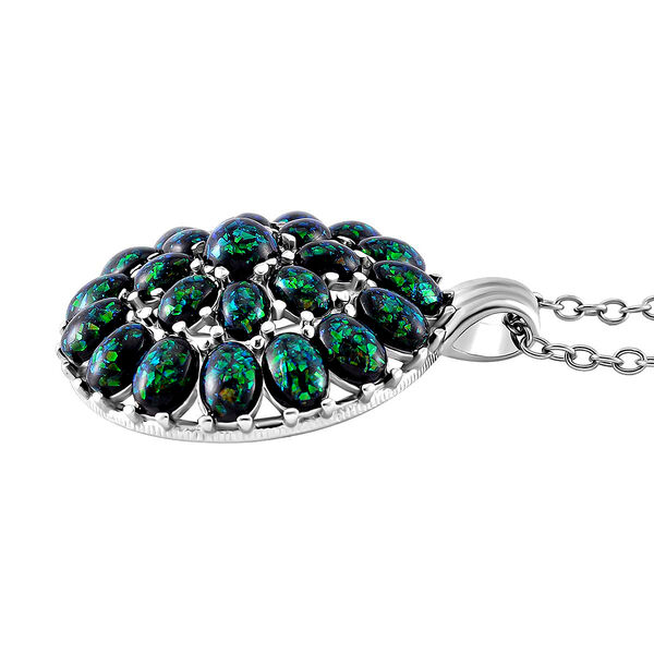 Simuliertes schwarzer Opal Anh&auml;nger mit Kette ca. 50 cm + 5 cm Extender, 316L Edelstahl image number 4