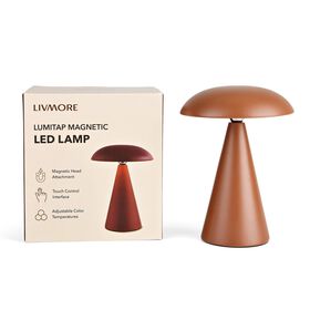 LIVMORE - 2-in-1 Magnetische LED-Tisch- und Wandleuchte, wiederaufladbar, 2400 mAh, 15,5 x 15,5 x 21 cm, Kaffee