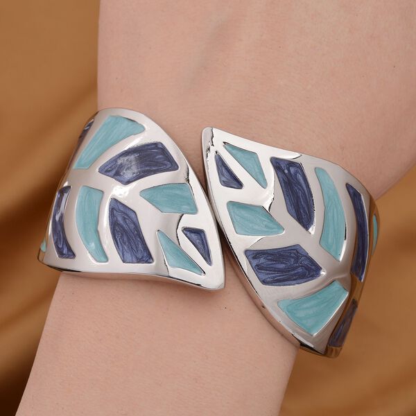 Abstrakter-Blattdesign-Armreif, Emailliert, blau und türkis image number 2