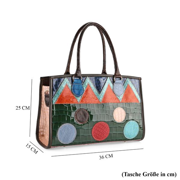"Chaos by Elsie Genuine Leather Crossbody Bag with RFID Color:green Embossed crocdile shining rhomboid pattern Size:36*15*25cm           Wall: Genuine Leather Lining: Polyester                Exterior:zipped-2, Interior:zipped-2 , slip-2   with 1 Long str image number 8