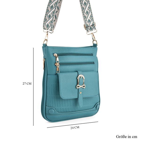 Elegante Umhängetasche aus feinem Lederimitat mit Mehrfachfächern, 24x27 cm, Petrolblau image number 8