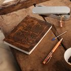 3er Set - Notizbuch mit Einband aus 100% echtem Leder, Kugelschreiber und Schlüsselanhänger gefüllt mit echtem Feueropal image number 1