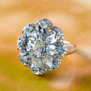 Espirito Santo Aquamarin und Zirkon Ring, ca. 3,92 ct.