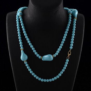 3er Set Muschelkernperlen-Schmuckst&uuml;cke in Sleeping Beauty-Farbe, bestehend aus Armband (ca. 19 cm) und zwei Halsketten (ca. 40 cm und 50 cm), gelb vergoldet