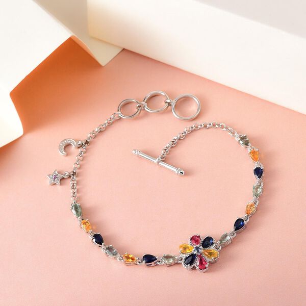 Mehrfarbig Saphirr-Armband, ca. 19 cm, 925 Silber platiniert ca. 5.44 ct image number 2