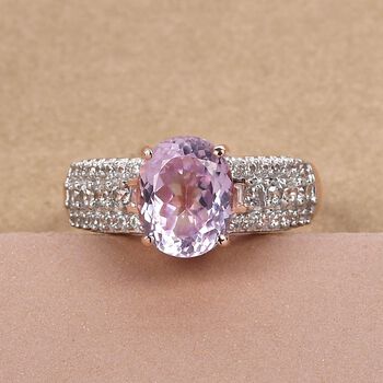 AA Martha Rocha Kunzit und wei&szlig;er Zirkon-Ring in 925 Silber mit Ros&eacute;gold Vermeil